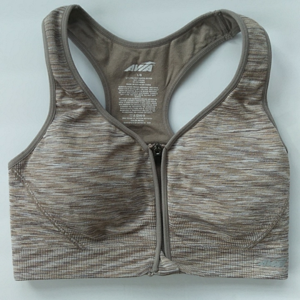 Avia Seamless Zip Front Padded Sports Bra L Beige
